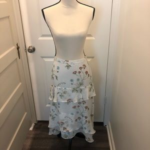 Kaari Blue Tiered Floral Midi Skirt